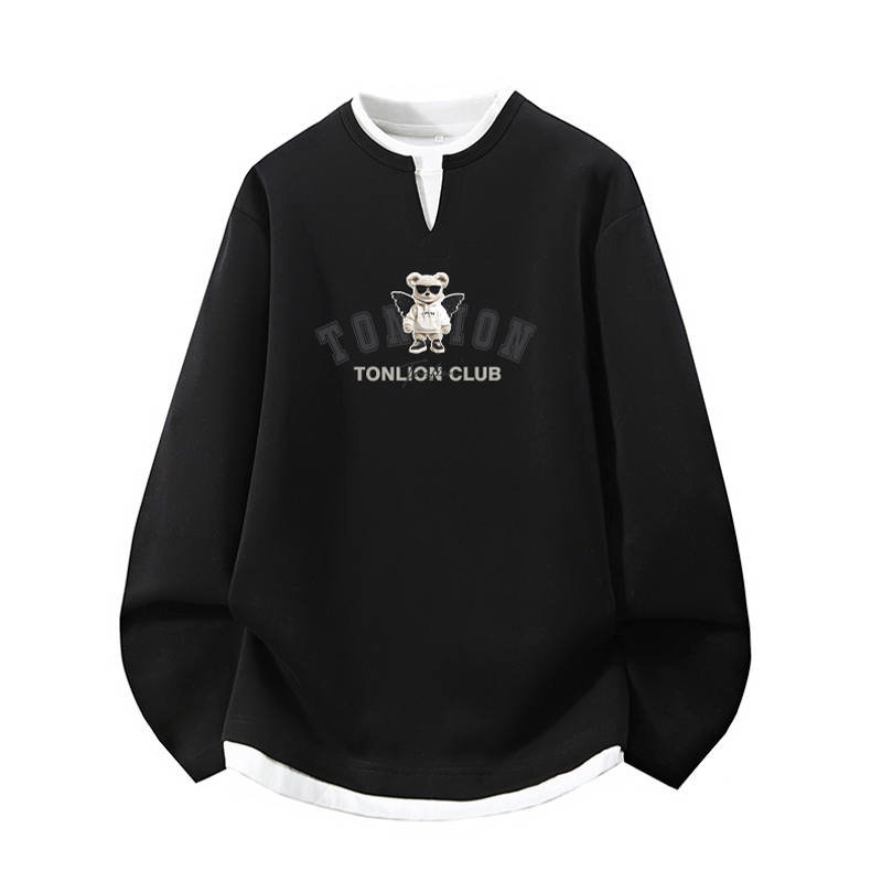 Tonlion Sweatshirts Unisex Crew Neck Moderate Mock Two Piece