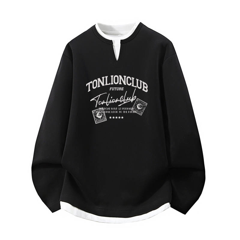 Tonlion Sweatshirts Unisex Crew Neck Moderate Mock Two Piece