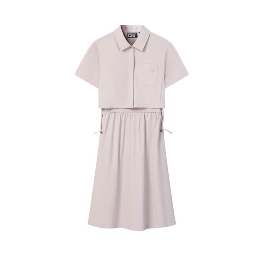 FILA WHITE Short Sleeved Dress Women's Lotus Gray Powder