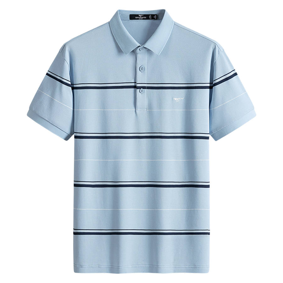 SEPTWOLVES Polo Shirts Men's Light Blue Lapel Moderate Straight Fit
