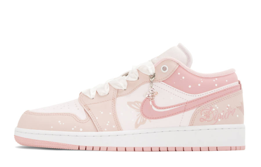 Jordan Jordan Air Jordan 1 Butterfly Abrasion Resistant Abrasion Resistant Mid top Children's Basketball Shoes Pink Teenagers
