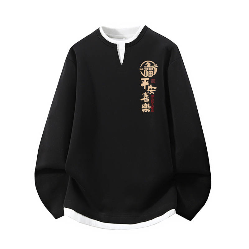 Tonlion Sweatshirts Unisex Crew Neck Moderate Mock Two Piece