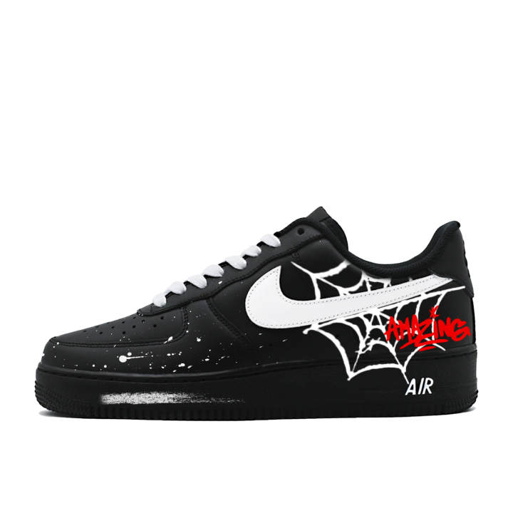 Nike Nike Air Force 1 Red Logo Spider Web Slip Resistant Abrasion Resistant Low top Skateboard Shoes Unisex Black White