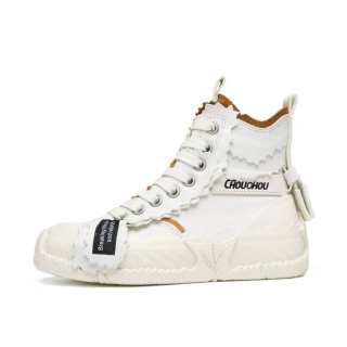 CHOUCHOUS Shell Breaking Limited Edition Top Grain Cow Leather High top Vintage Skateboard Shoes Unisex Desert White