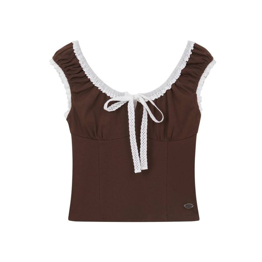 Teenie Weenie T Shirts Women's Brown Crew Neck Moderate Straight Fit