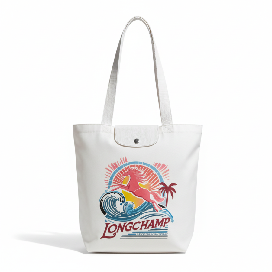 LONGCHAMP Le Pliage Collection Cotton Blend Polyester Printed Canvas Tote Bag, Shoulder Bag Medium Women's Rainbow