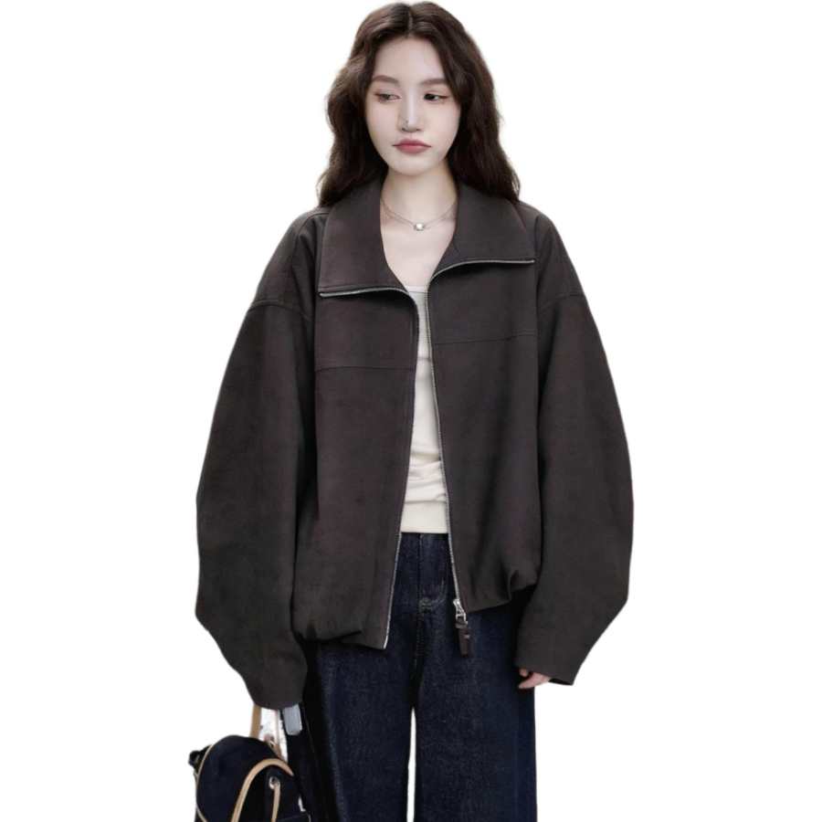 Cotton Gene Jackets Women's Dark Coffee Lapel Moderate Workwear