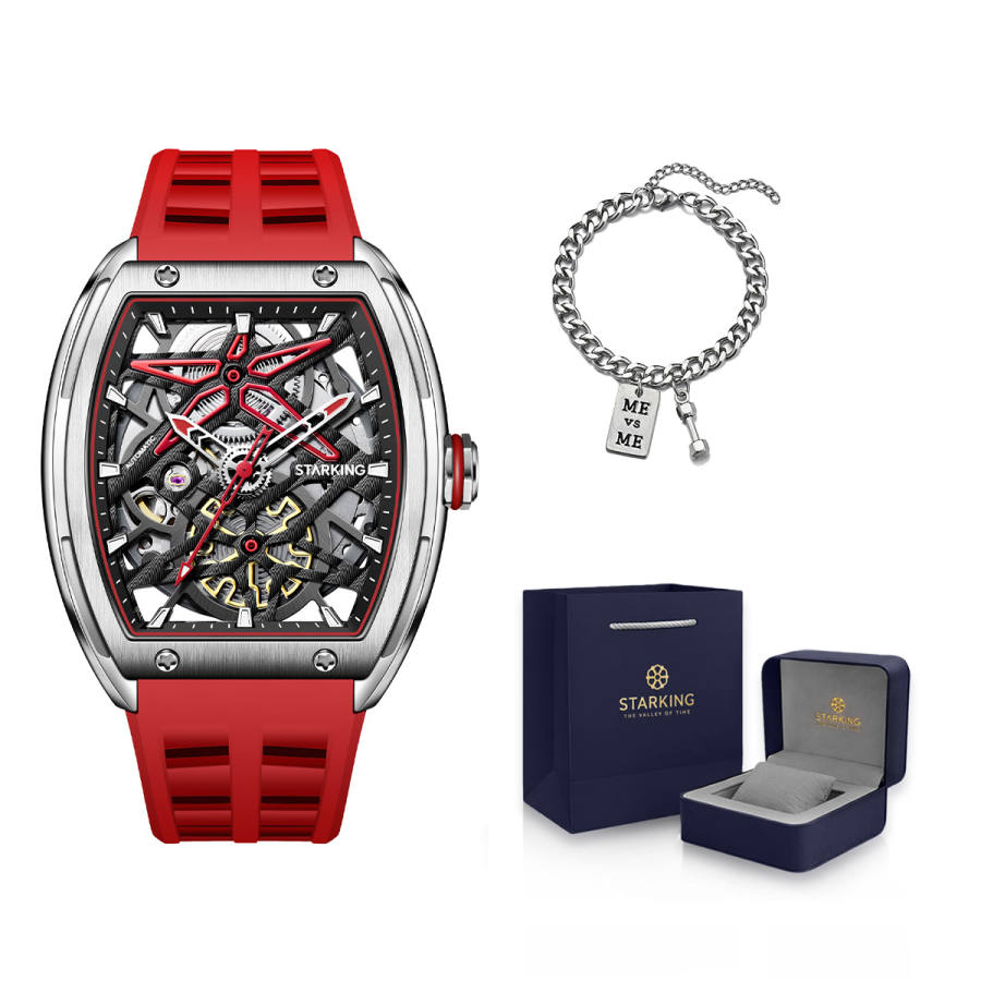 STARKING Steel Core Collection Mechanical Movement Silicone Strap Watch Men's Watches Black Dial