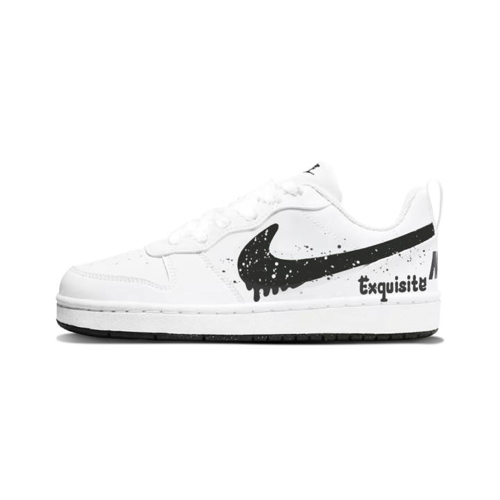 Nike Nike Court Borough Ink Splatter White Shadow Synthetic Leather Low top Kids' Skateboarding Shoes Black