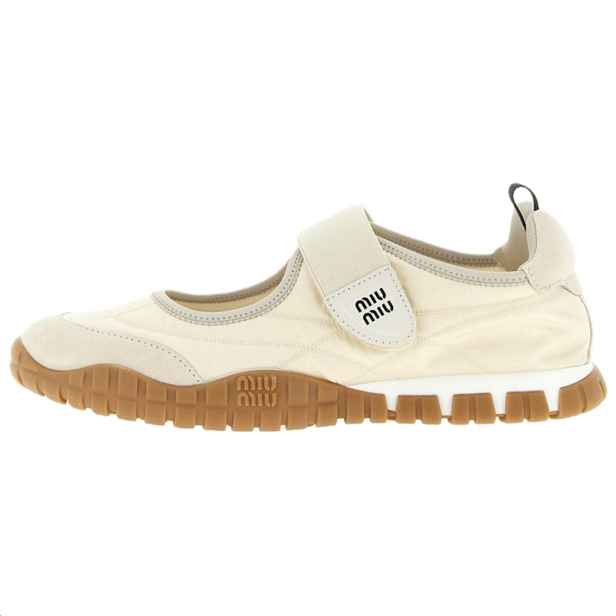 MIU MIU Tyre Flat Mary Jane Shoes Women's Beige
