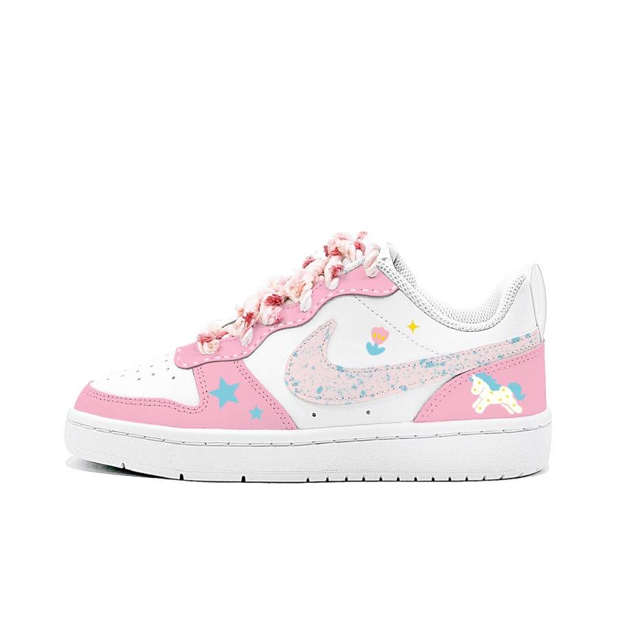 Nike Nike Court Borough 2 Pink Star Gummies, Made By Gabei Leather Cushioning Abrasion Resistant Slip Resistant