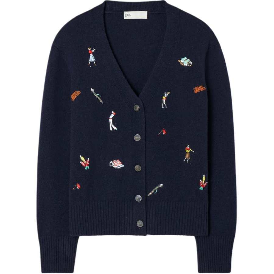TORY BURCH Knitwear Unisex Mist Marine Blue V Neck Moderate Other
