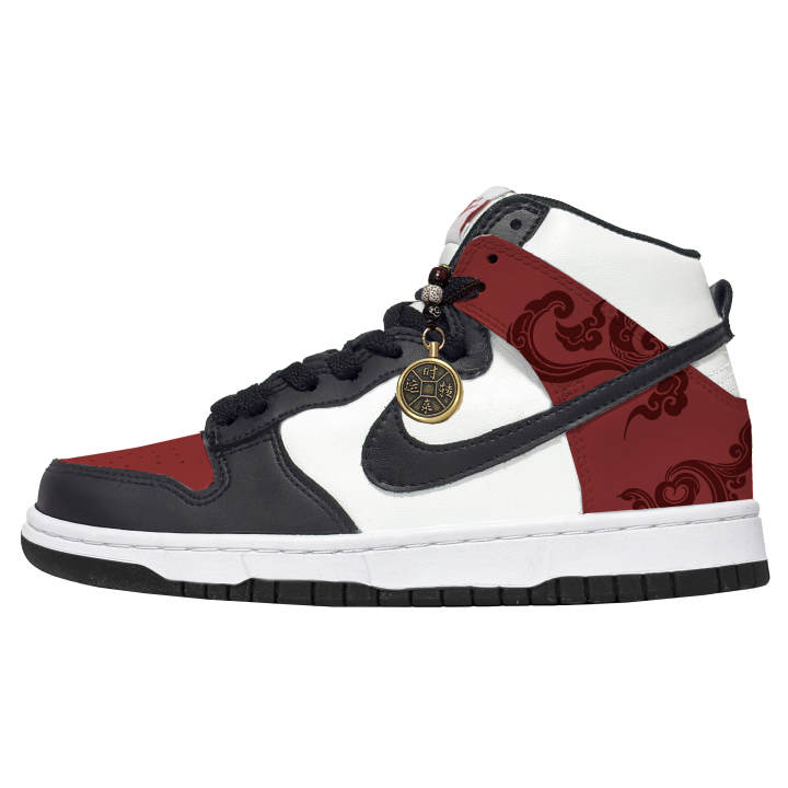 Nike Nike Dunk Rainbow Auspicious Clouds Abrasion Resistant Slip Resistant High top Skateboard Shoes Unisex Black Red