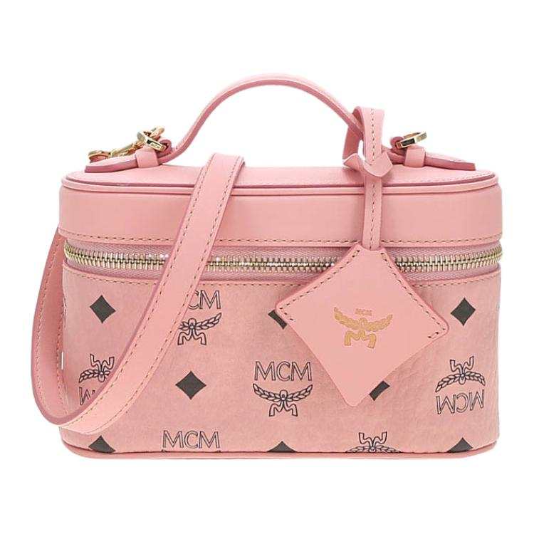 MCM Aren Artificial Leather With Cow Leather Crossbody Portable Makeup Bag Mini Women's Pink