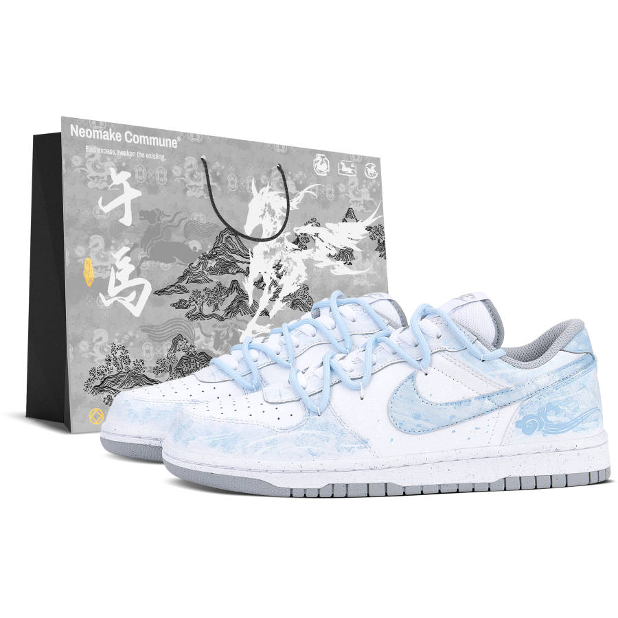 Nike Nike Big Misty Cloud, Special Shopping Bag Leather Low top Skateboard Shoes Unisex Light Blue