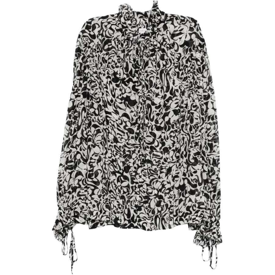 DRIES VAN NOTEN Shirts Women's Black/White Ruffle Collar Moderate Other