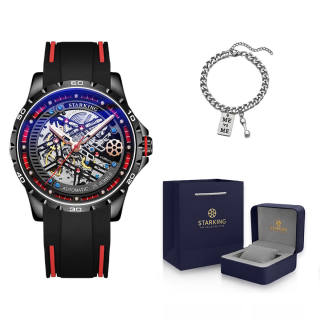 STARKING Automatic Mechanical Movement Rubber Strap Watch Men's Watches Black Dial 50m Waterproof