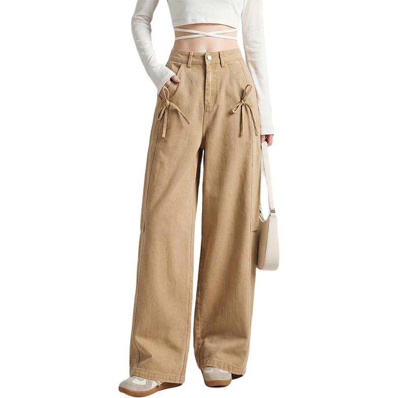 Tonlion Casual Pants Women's Yellow Khaki Moderate Straight Fit Pants