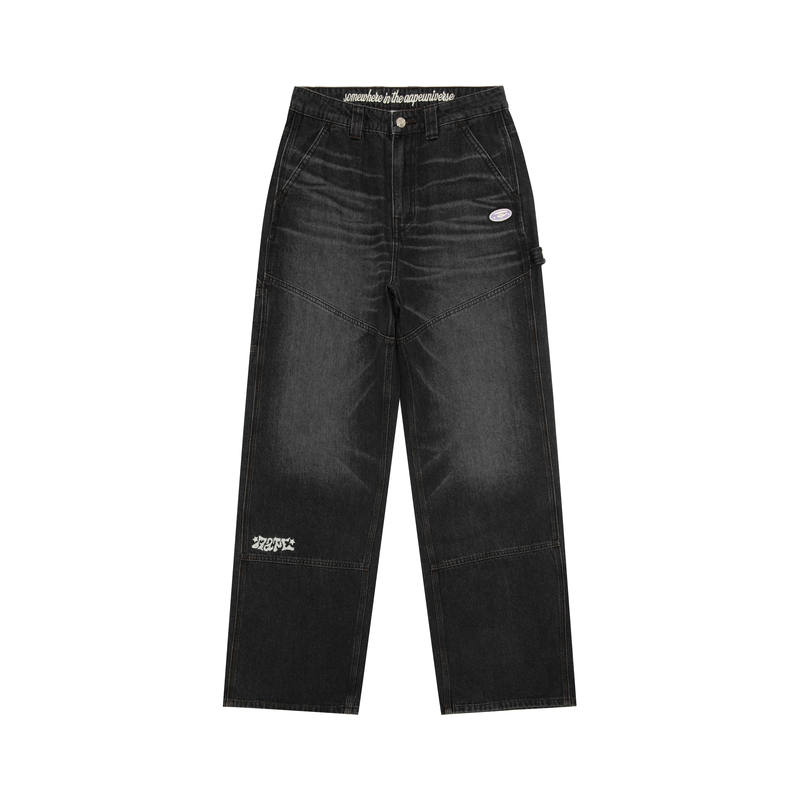 Aape Jeans Women's Black BK L Moderate Straight Fit Pants
