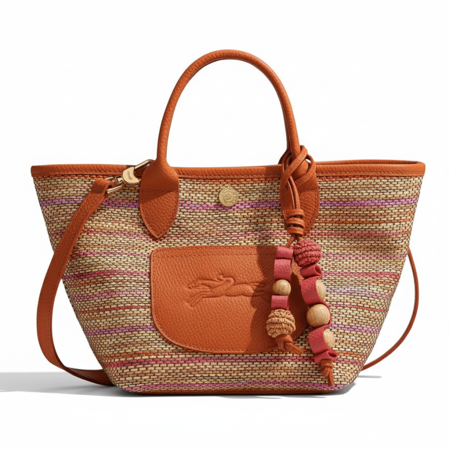 LONGCHAMP Le Panier Pliage Fabric With Cow Leather Handbag Women's Rainbow