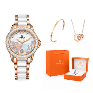STARKING Bloom Collection Mechanical Movement Ceramic Strap Watch Women's Watch White Dial