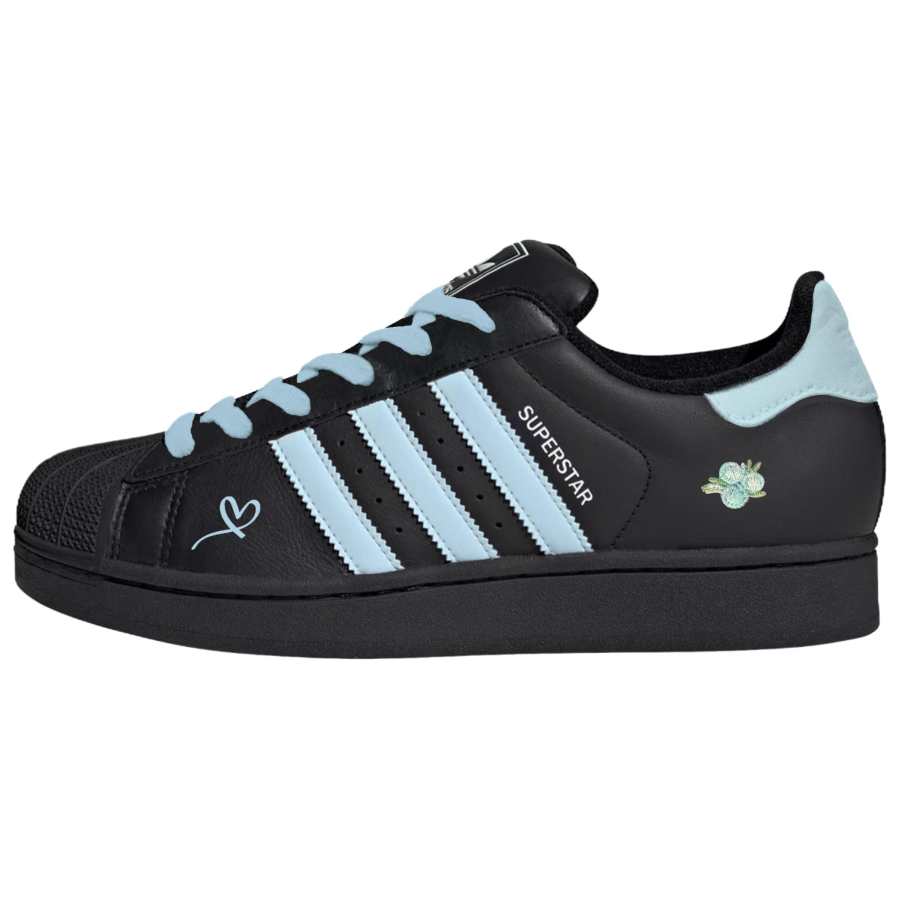 Adidas Adidas Superstar 2 Jet Black Floral Letter Leather Low top Skateboard Shoes Unisex Black Pink