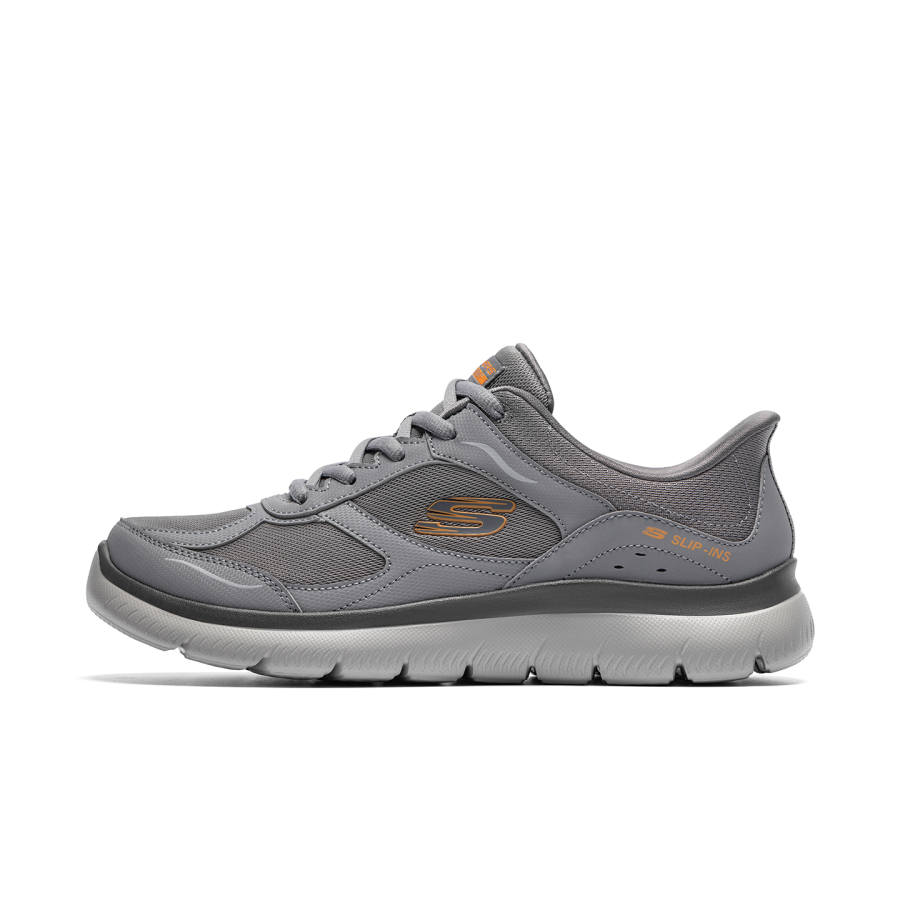 Skechers Slip Ins Textile, Synthetic Leather Low top Running Shoes Men's Charcoal Gray
