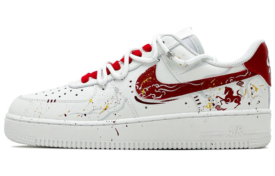 Nike Nike Air Force 1 Leather Abrasion Resistant Low top Skateboard Shoes Men's White Red
