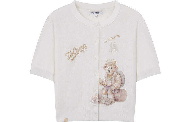 Teenie Weenie Knitwear Women's Ivory Crew Neck Moderate Cardigan