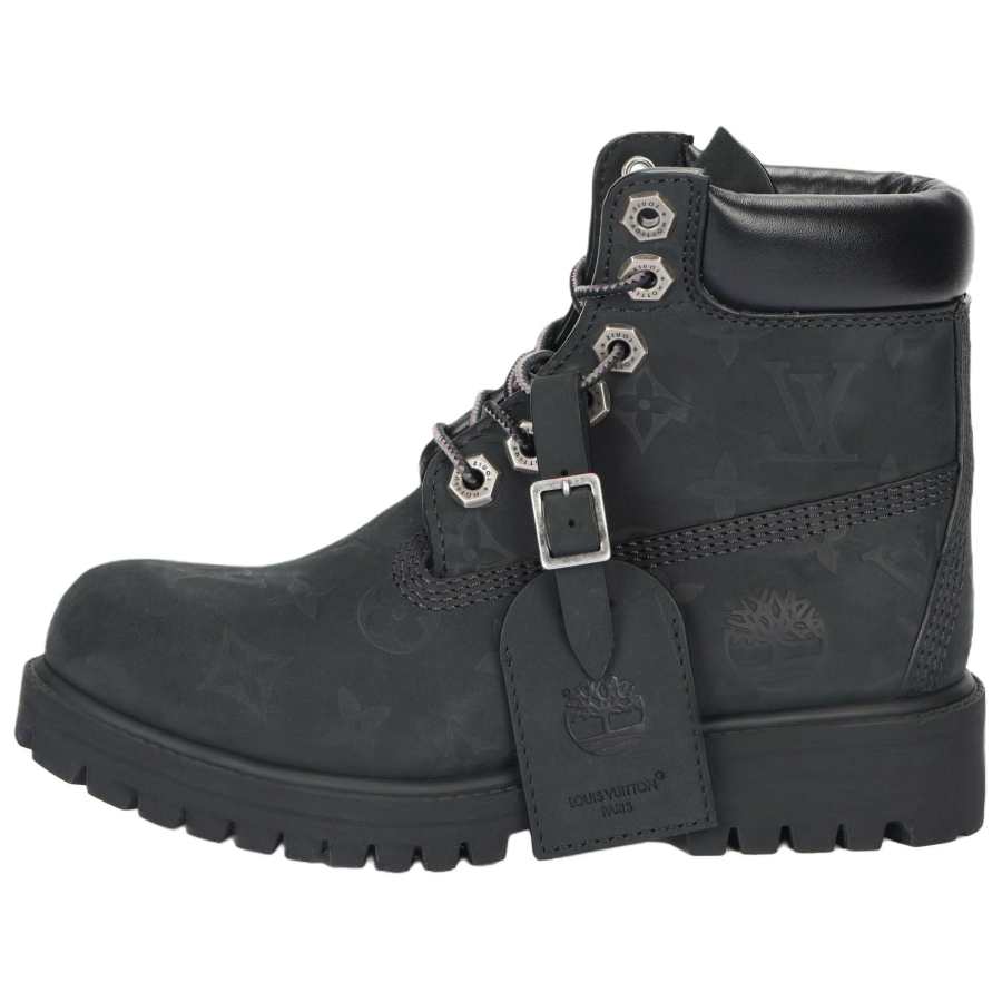 LOUIS VUITTON Timberland X LOUIS VUITTON Cow Leather Ankle Length Combat Boots Unisex Black