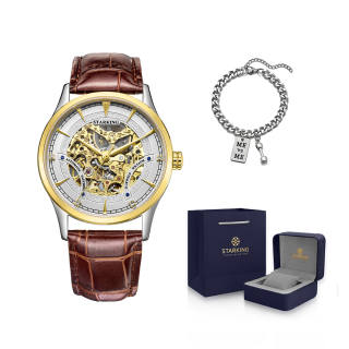 STARKING Automatic Mechanical Movement Stainless Steel Watchband Watch Men's Watches Skeleton Dial