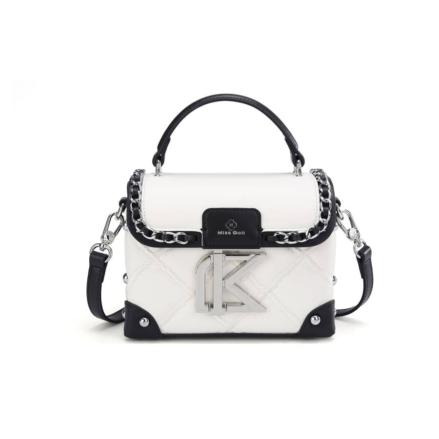 MISS GAIL Synthetic Leather Handbag Regular Women's White/Pink