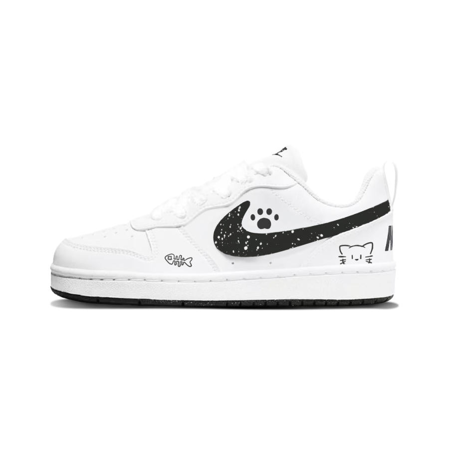 Nike Nike Court Borough Ink Dot Milk Cat Synthetic Leather Low top Kids' Skateboarding Shoes Black