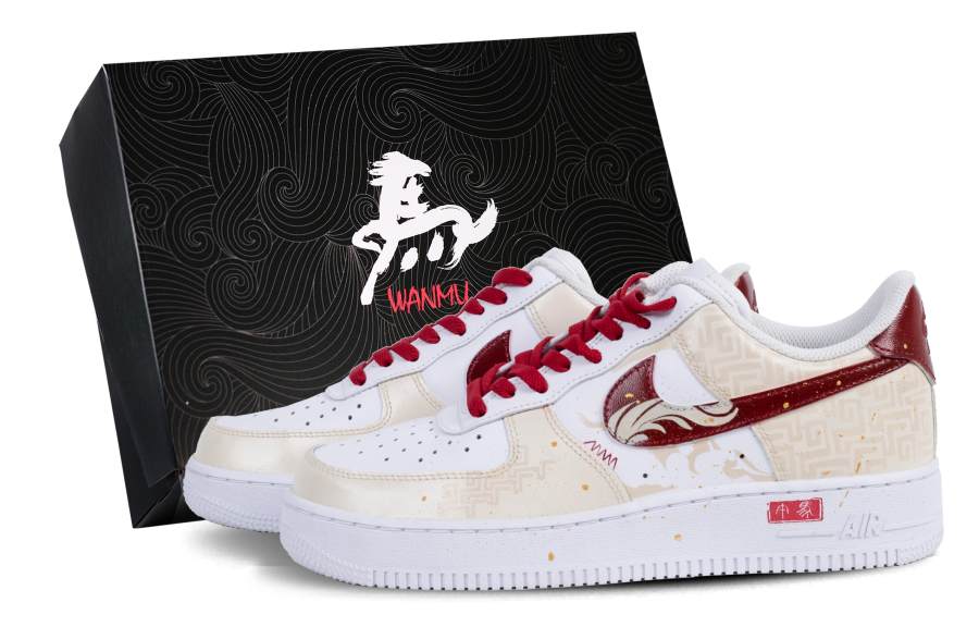 Nike Nike Air Force 1 Rui Ma Fretwork Abrasion Resistant Low top Skateboard Shoes Men's Beige Red