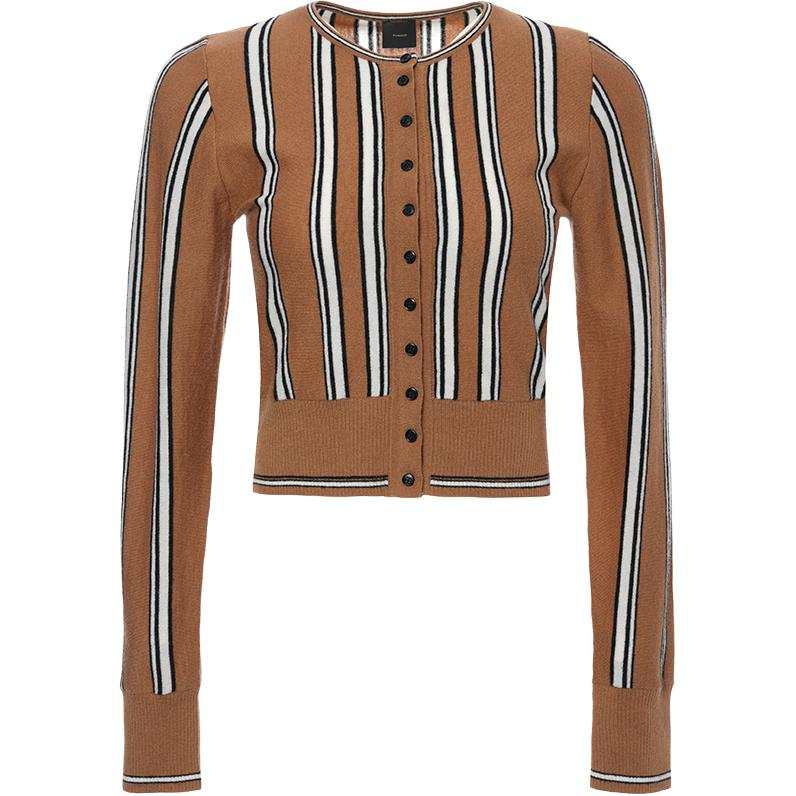 PINKO Sweaters Women's Apricot Stripes Crew Neck Moderate Cardigan