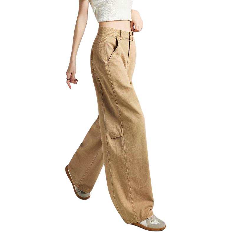 Tonlion Casual Pants Women's Yellow Khaki Moderate Wide Leg Pants