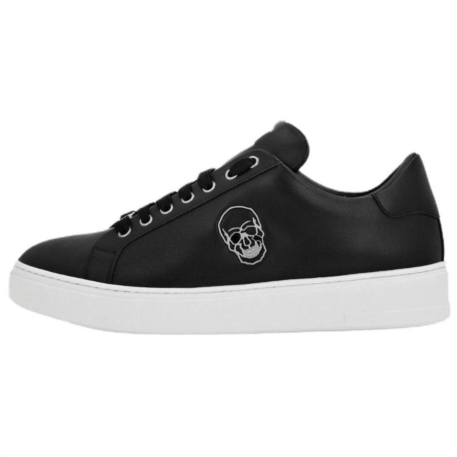 PHILIPP PLEIN Skull Leather Low top Skateboard Shoes Unisex Black White