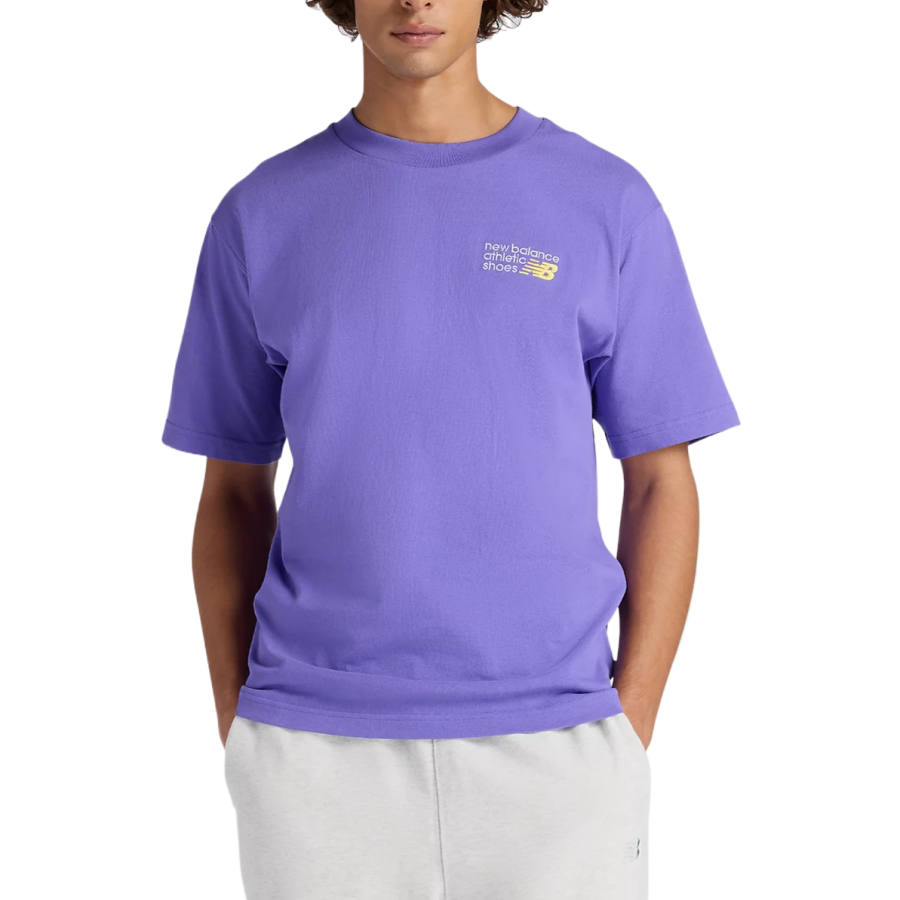New Balance New Balance T Shirts Men's Electric Glow Purple Crew Neck Moderate Straight Fit