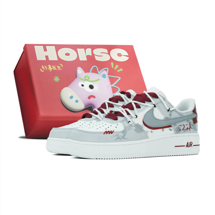 Nike Nike Air Force 1 Y VELE Quality, Heartbeat Trace Leather Abrasion Resistant Low top Skateboard Shoes Unisex Red