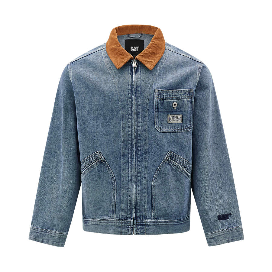CAT CAT Denim Jackets Men's Medium Blue Lapel Moderate Workwear