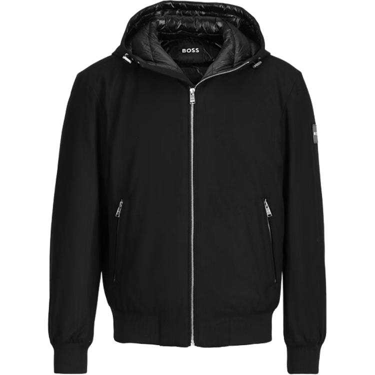 HUGO BOSS Puffer Jackets Men's Black Hooded Non Detachable Moderate Other