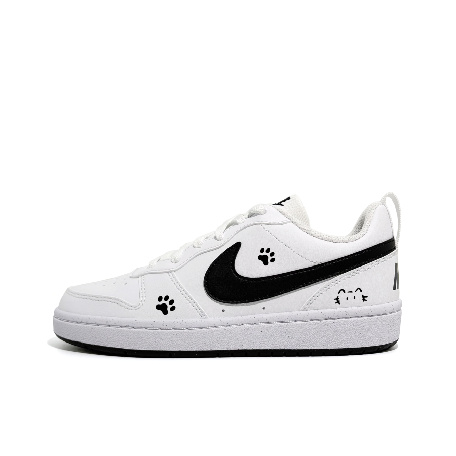 Nike Nike Court Borough Kitten Abrasion Resistant Low top Kids' Skateboarding Shoes Black White Teenagers