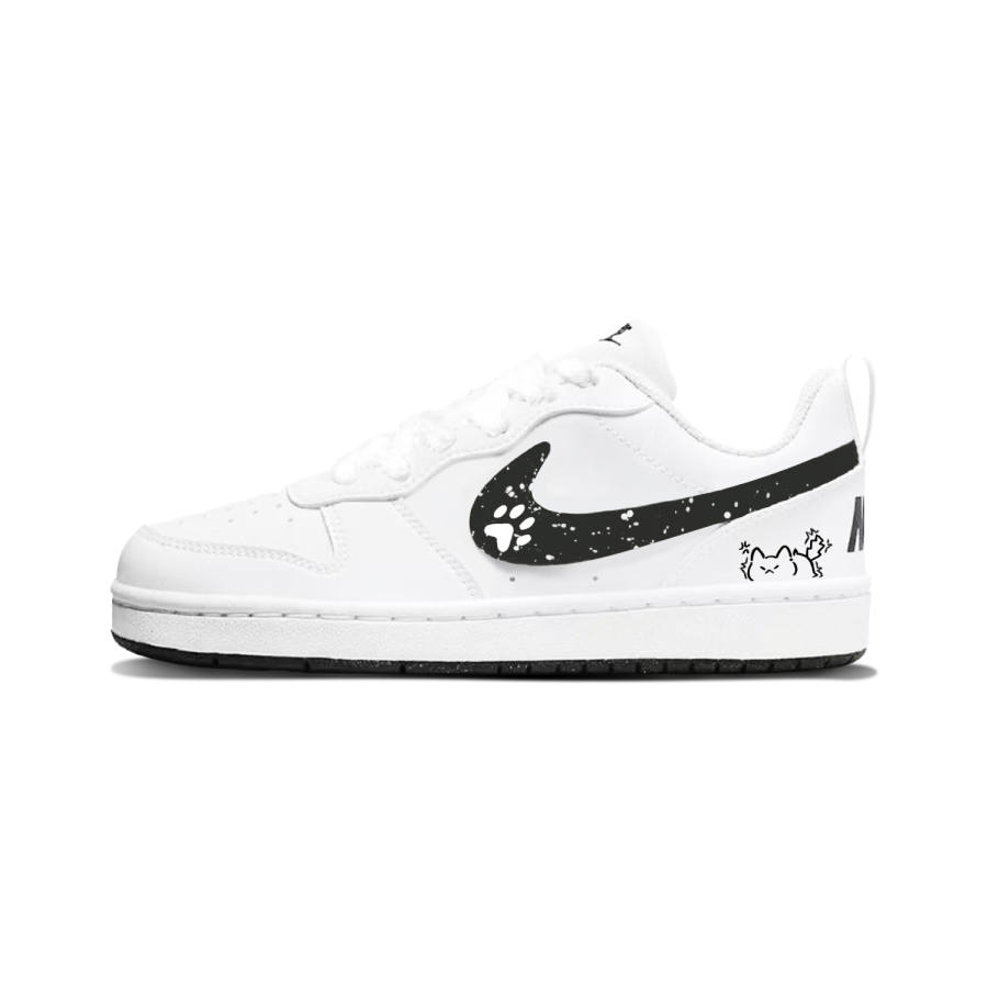 Nike Nike Court Borough Cat Paw Cute Print Synthetic Leather Low top Kids' Skateboarding Shoes Black