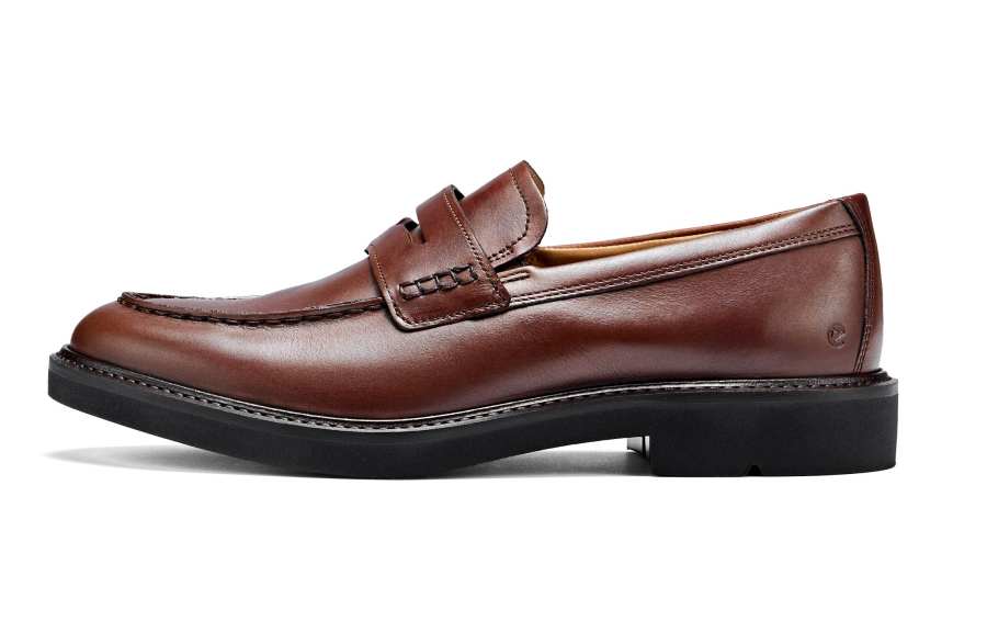 Ecco SS26 Urban London Collection Cow Leather Dress Shoes Men's Dark Brown Red 525654