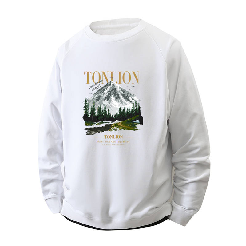 Tonlion Sweatshirts Unisex Crew Neck Moderate Mock Two Piece