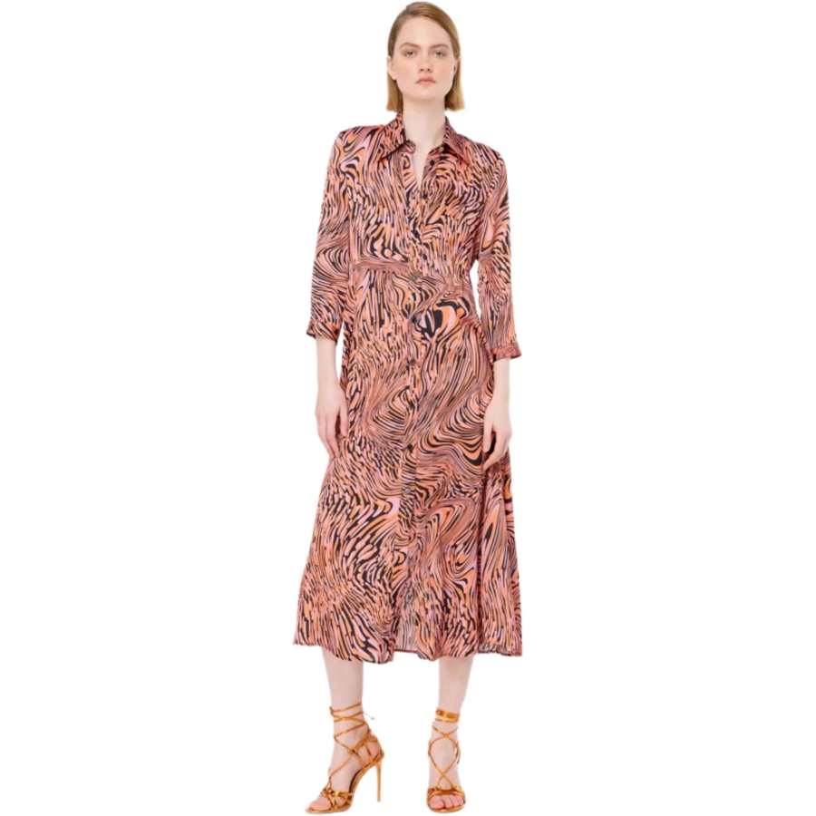 PINKO PINKO Pattern-Printed Long-Sleeved Belted Dress