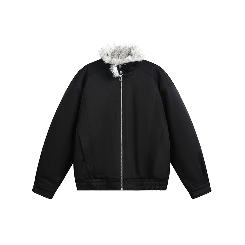 X1617 Puffer Jackets Unisex Black Fur Collar Thickened