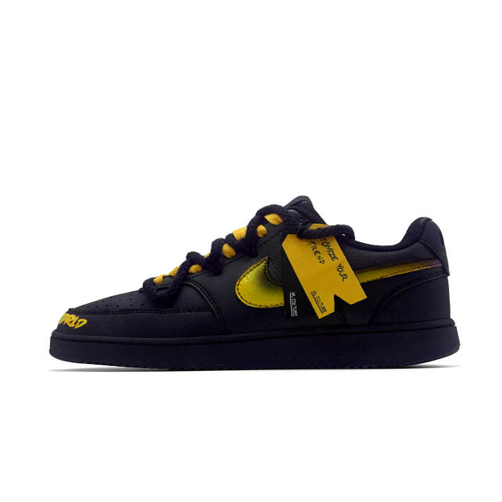 Nike Nike Court Vision Leather Abrasion Resistant, Lightweight, And Breathable Low top Skateboard Shoes Men's Black Yellow