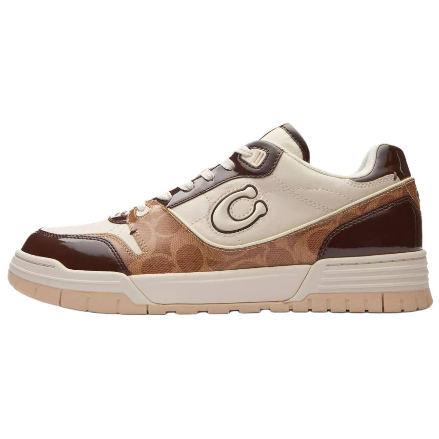 COACH Soho Patent Leather, Leather Low top Skateboard Shoes Men's Brown & Maple Wood Color