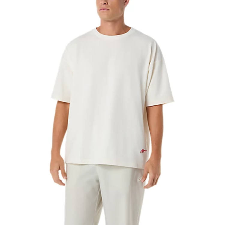 ASICS T Shirts Unisex Cream/Boston Crew Neck Moderate Straight Fit